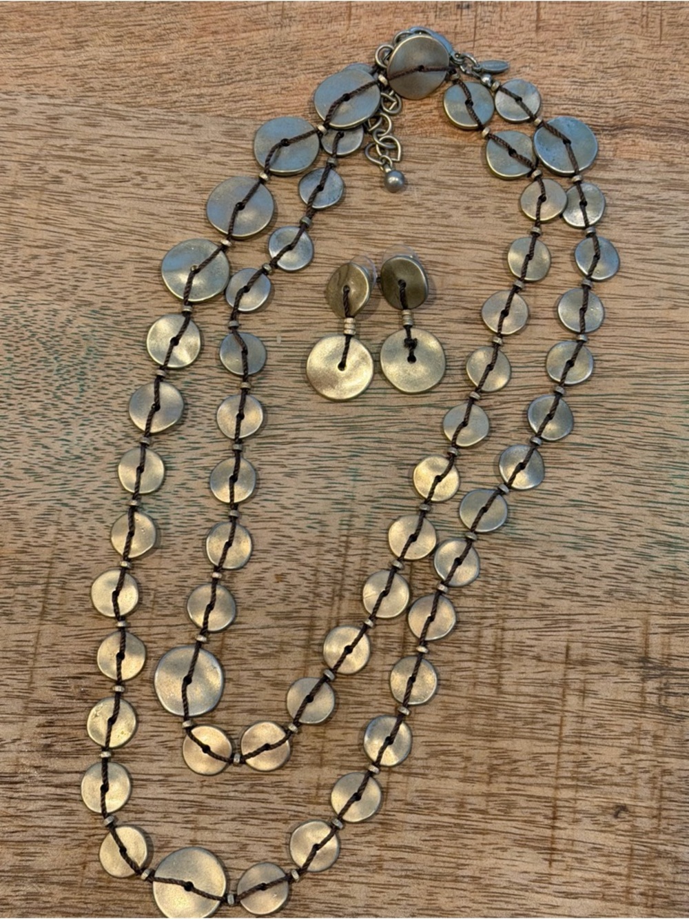chicos Gold Disc Strand Necklace and Earring Set